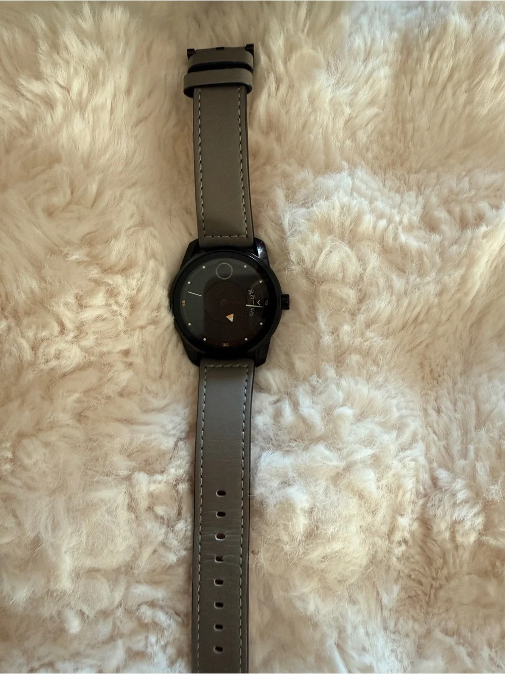 Movado BOLD Men's Black Dial Watch with Grey Leather Strap